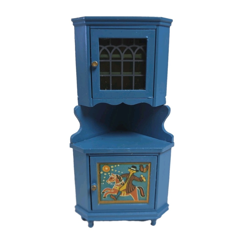 Lundby Blue Leksand Corner Cabinet with Opening Top Dala Folk Art Vintage 70s
